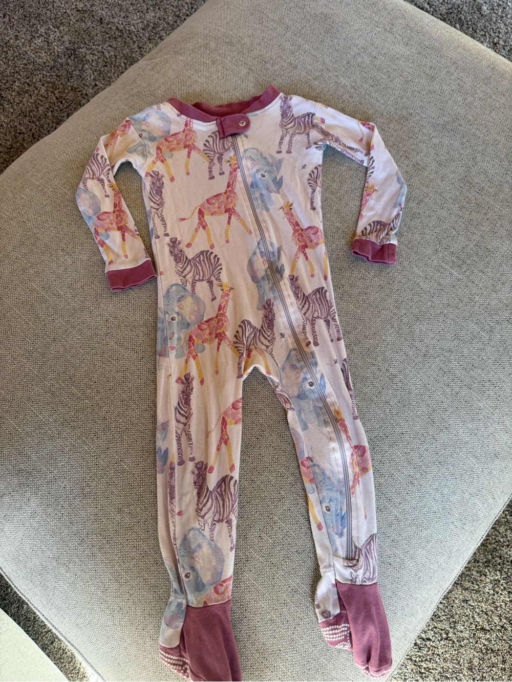Burt's Bees Cream Footed One-Piece with Pink Trim and Multicolor Animal Print